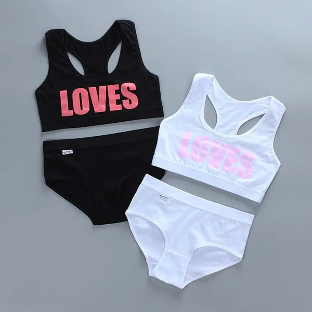 

Vest Love Print Young Girl Teen Girls Sports Bra Set Student Puberty Vest Tank Crop Top Young Girls Underwear