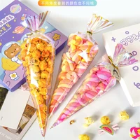 50pcs children birthday gift bag colorful discoloration transparent popcorn triangle packaging bag with wire party decor