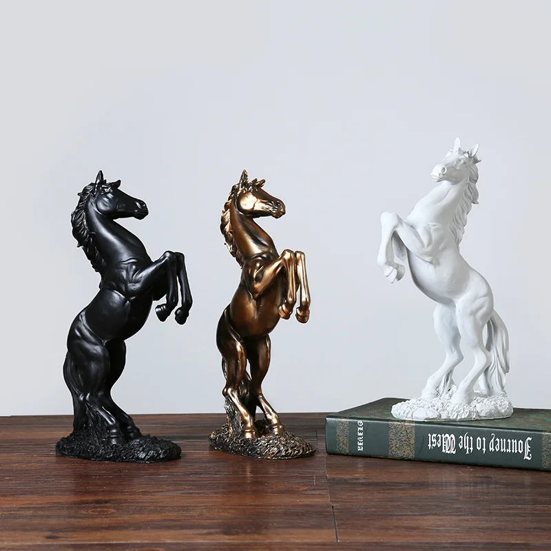 

BUF Black White Copper Horse Statue Resin Craft Home Decoration Sculpture European Style Simple House Decor Ornaments Gifts