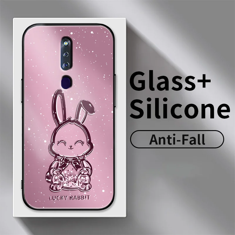 

Metallic Bunny Glass Case for OPPO F11 A9 2019 A9x A79 A75 A73 F11 Pro F9 F7 F5 Find X X2 X5 Pro Realme 2 Pro U1 Phone Case