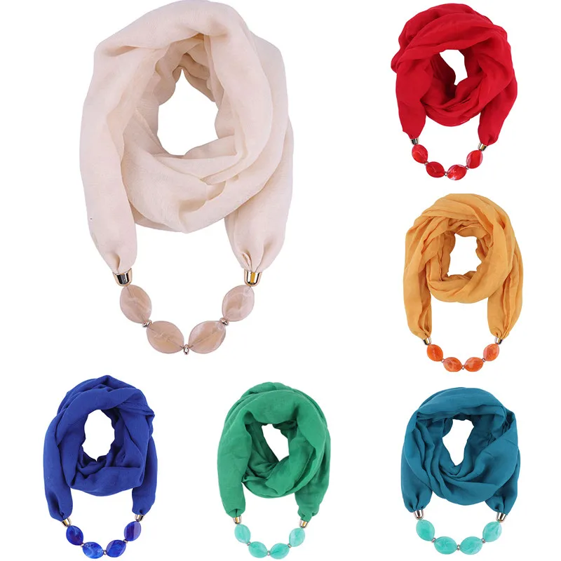 

Women Ethnic Unique Scarf Necklaces Resin Beads Pendant Neckerchief Statement Necklace Wraps Women Bohemia Necklaces Jewelry