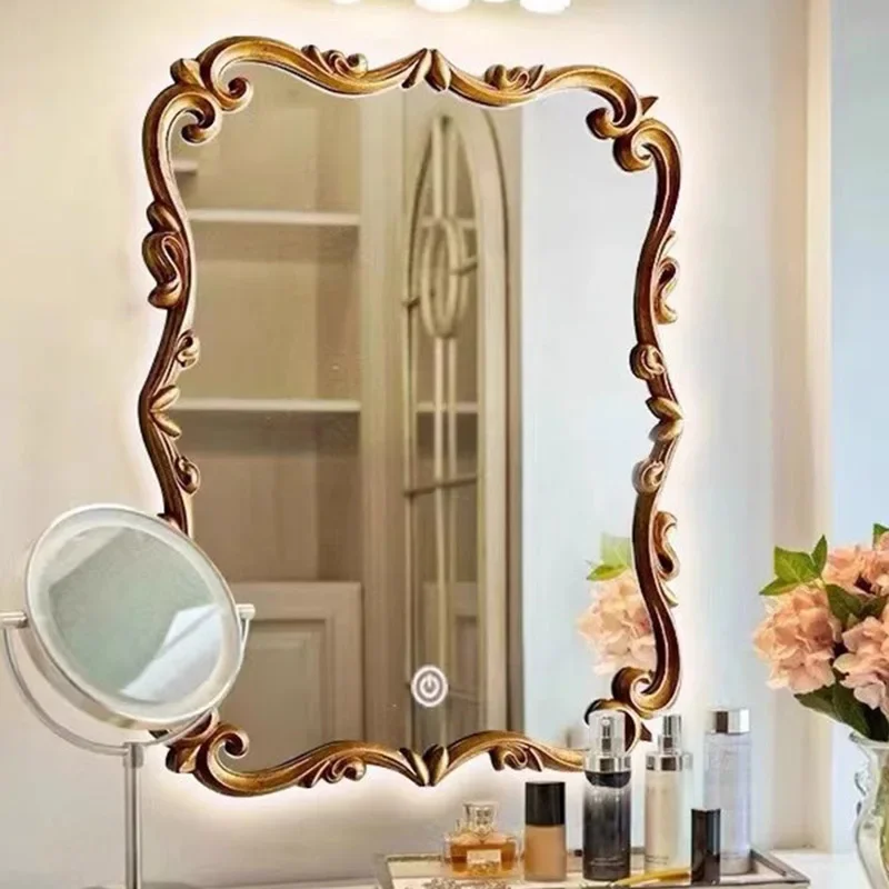 

Decorative Wall Mirrors Wooden Vintage Barber Dressing Table Mirror Cosmetic Bathroom Ozdoby Do Pokoju Room Decoration CY50DM