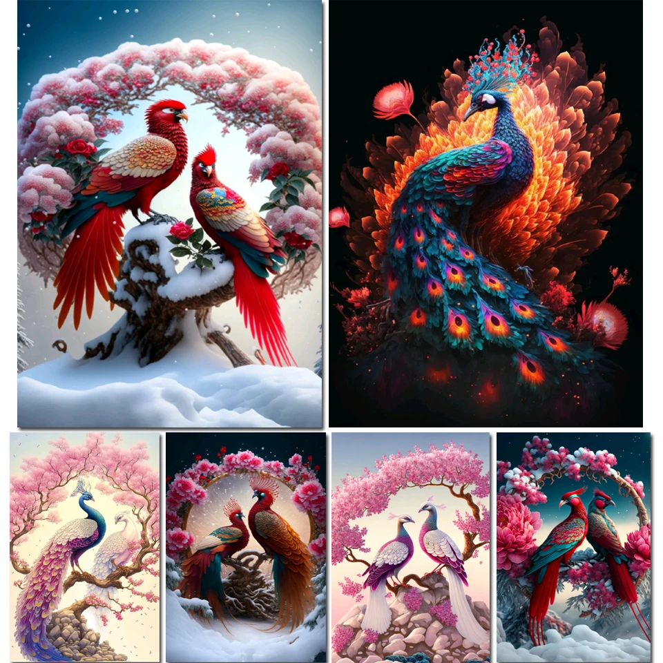 

Алмазная живопись с изображением павлина и цветов