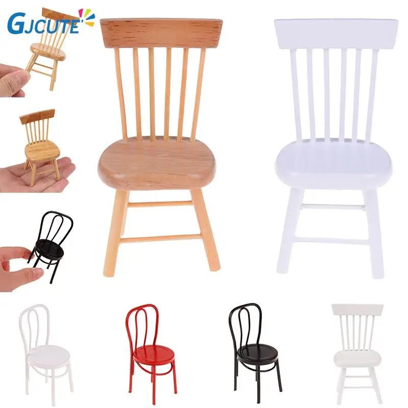

1:12 Dollhouse Furniture Miniature Wooden/Iron Kitchen Chair Kids Pretend Play Toy 1:12 Mini Doll House Restaurant Chair