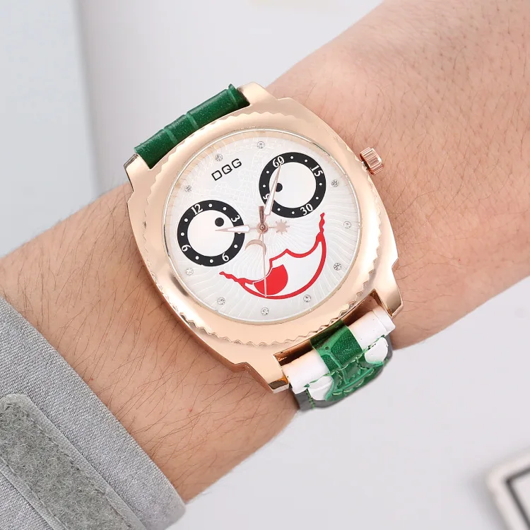 

Spoof Male Watch Casual Funny Cartoon Green Clown Smiley Waterproof Diamond Quartz Watches For Men Relogio Masculino Clock Gift