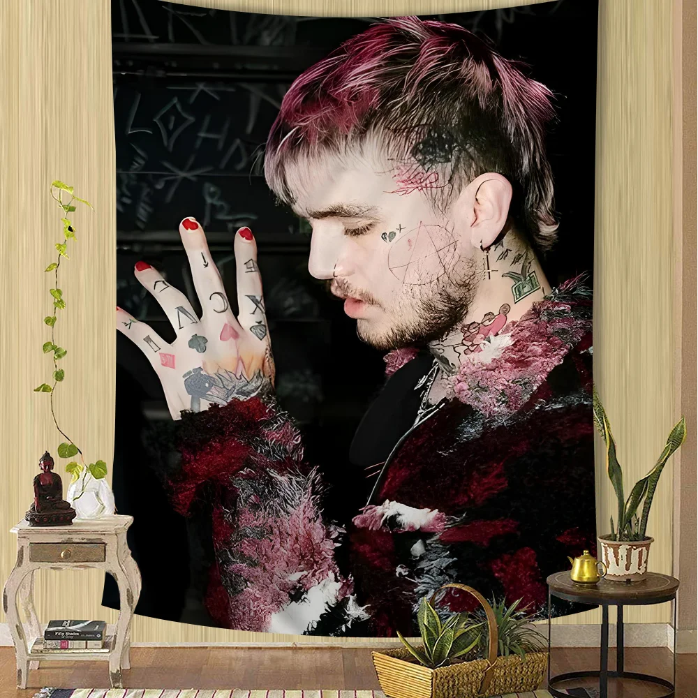 Большой настенный гобелен с рэперской певью Lil Peep декоративный Будды в индийском