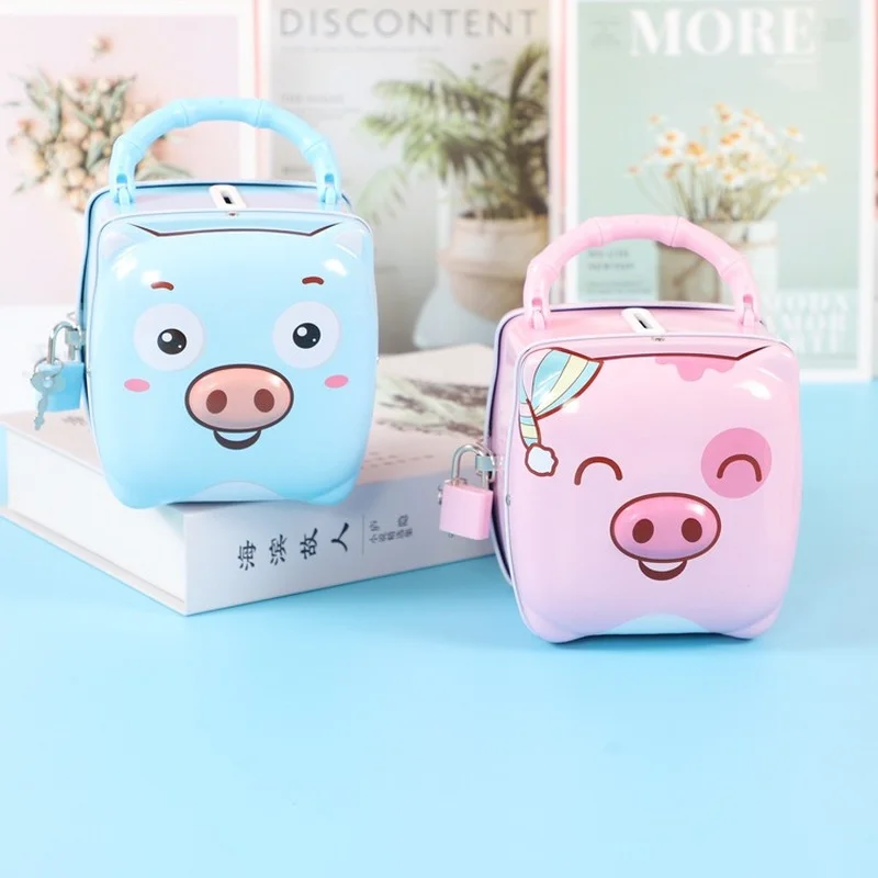 

Creative Pig Iron Metal Deposit Jar Student Change Storage Jar Children's Gift Kindergarten with Lock