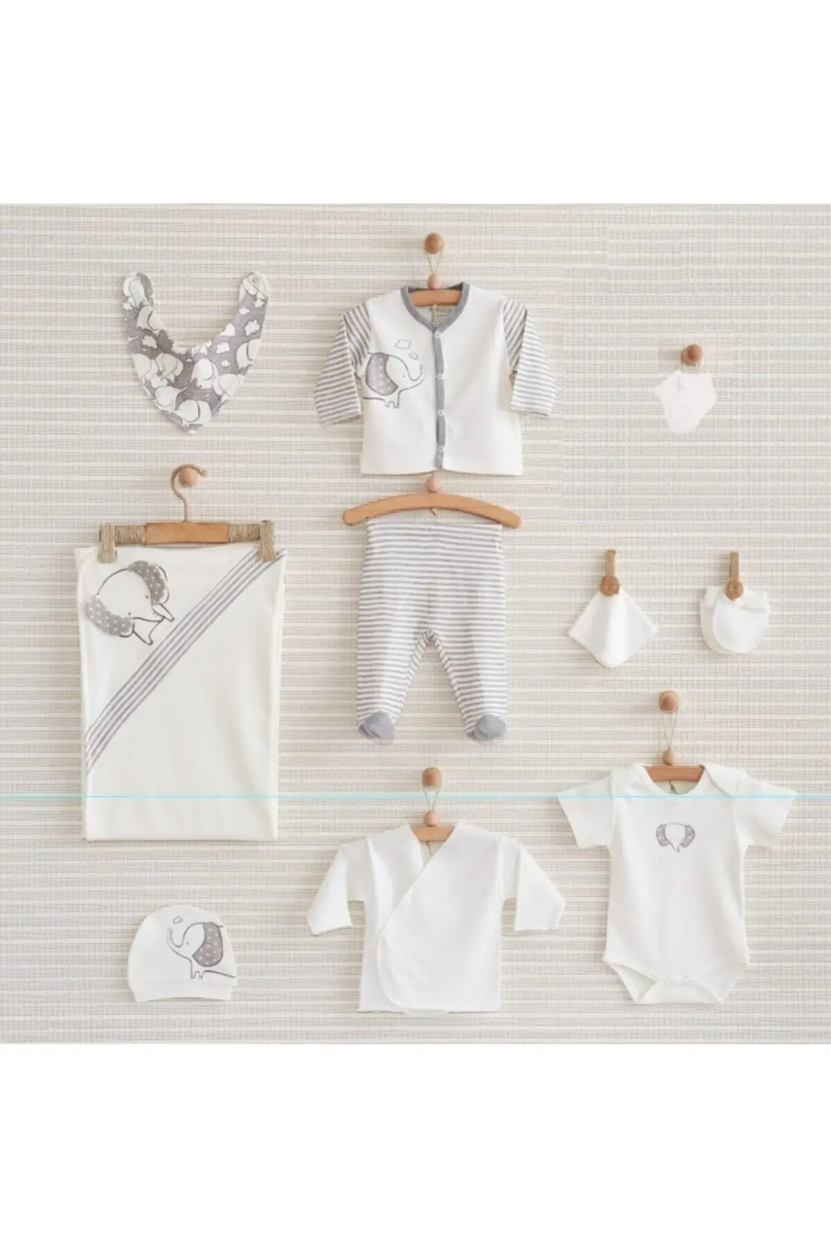 Male Baby Elephant Newborn 10'lu Hospital Output Baby Clothing Set