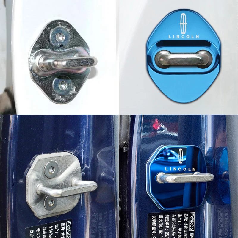 4pcs/set Stainelss Steel Car Door Lock Cover Emblem Stickers for Lincoln Continental MKC MKZ Corsair Protection Accessories - купить по