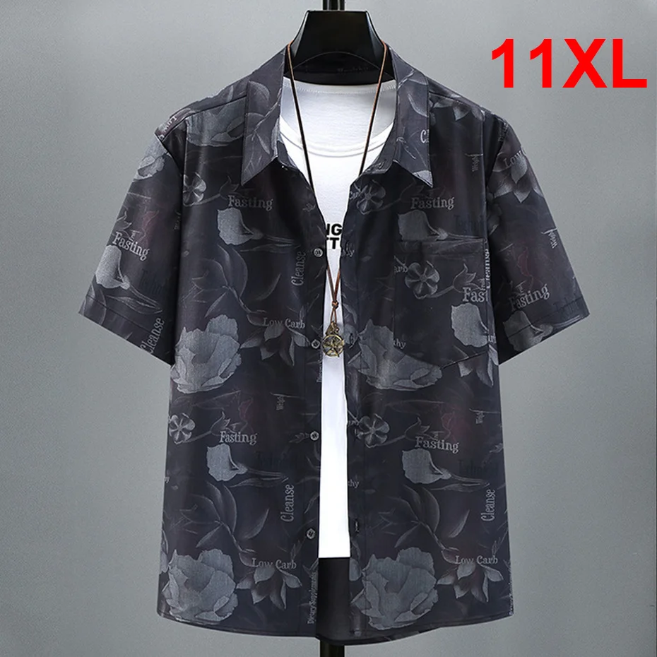 

Short Sleeve Men Plus 11XL Shirts Hip Hop Streetwear Tops Summer Blouse Big Size 10XL