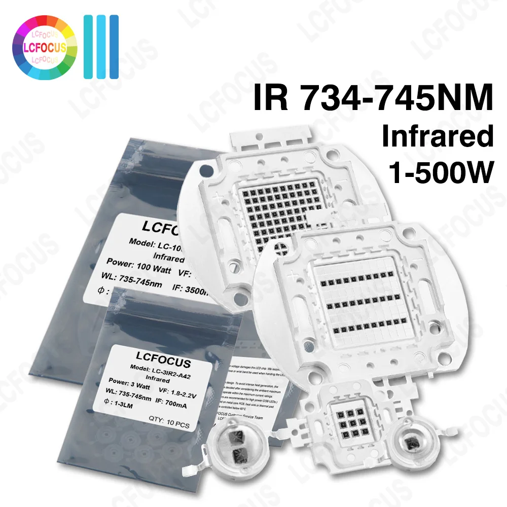 1Вт 3Вт 5Вт 10Вт 20Вт 30Вт 50Вт 100Вт ИК-инфракрасный 735нм 740нм светодиодный чип COB