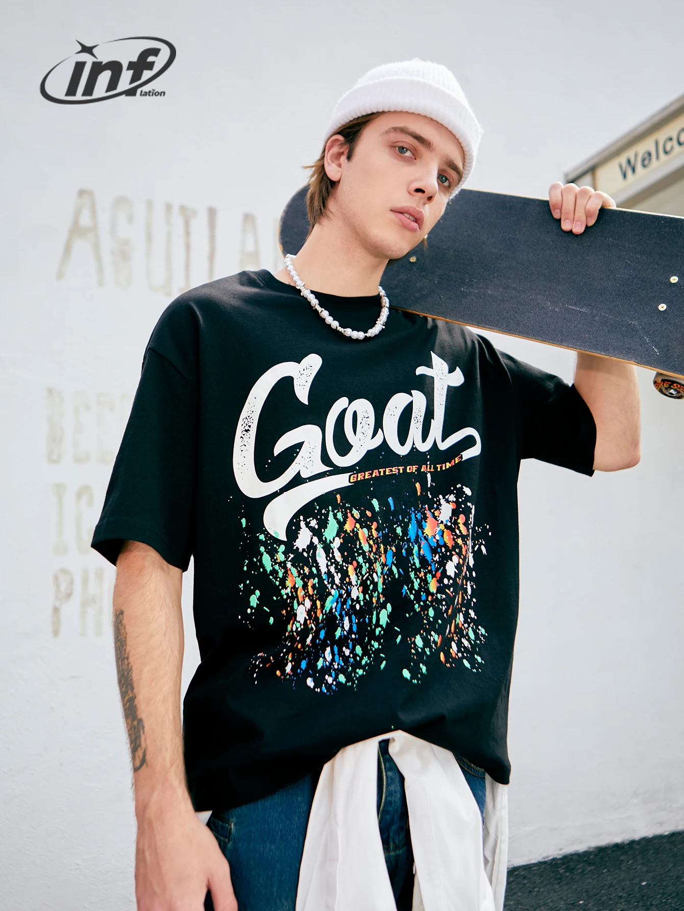 

INFLATION/уличная одежда; Большие футболки с принтом в виде чернил и граффити; Хлопковые футболки унисекс с короткими рукавами; 2566S23