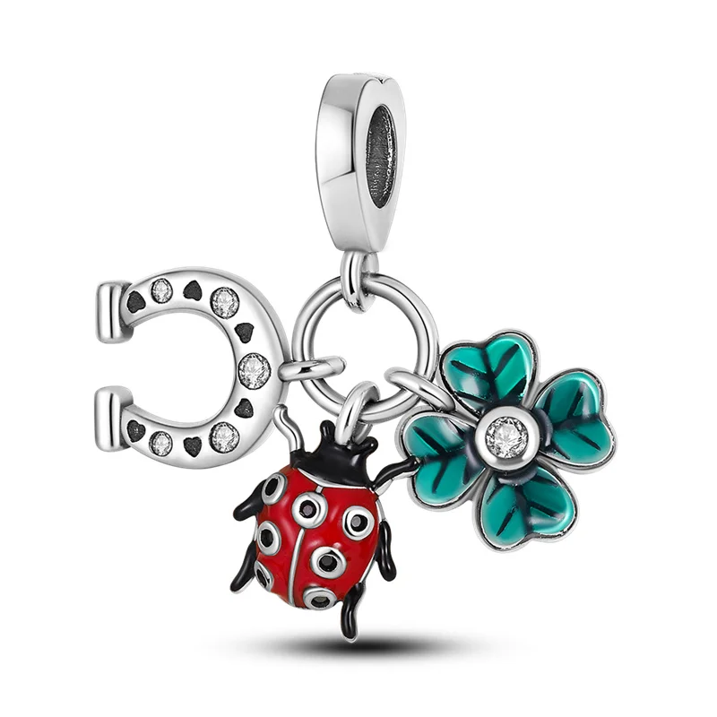 

Sale 925 Silver Color Four-Leaf Clover Charm Beads For Prata Original Pandach Bracelet Necklace Punk Ladies Girls Jewelry DIY