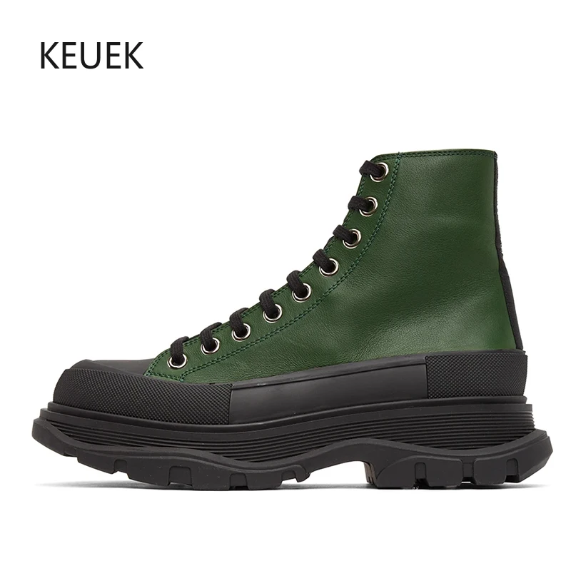 

Ботильоны мужские из натуральной кожи, Нескользящие, на толстой подошве, на шнуровке, мотоциклетные ботинки челси, роскошный дизайн, 2 А