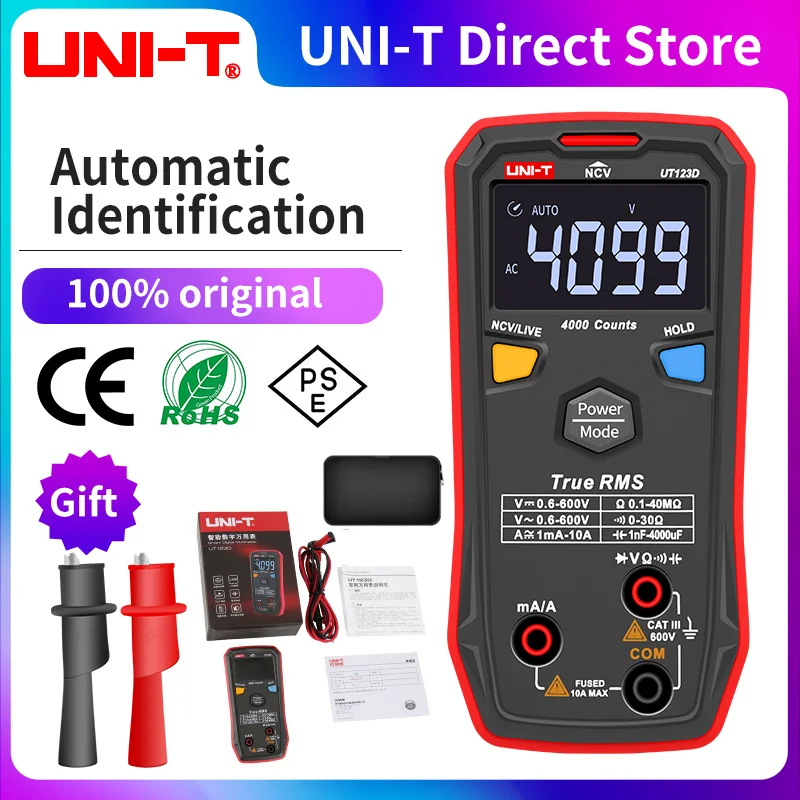 

UNI-T UT123 Mini Digital Multimeter;AC DC Voltage meter;Resistance(Ohm) Temperatue tester;NCV/Continuity Test/EBTN Color Screen