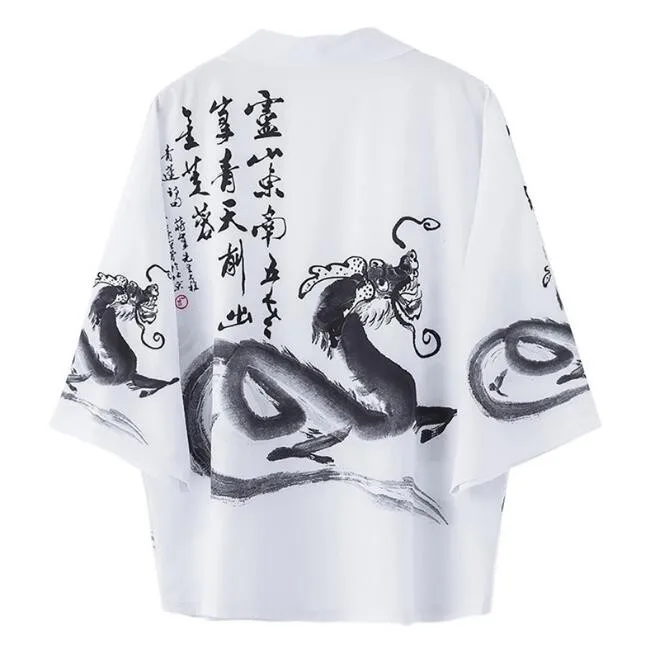 Loungewear Men Kimono Robe Chinese Thin Casual 3/4 Cardigan Lingerie Shirts Coat Bathrobe Summer New Home Clothes M-XXL