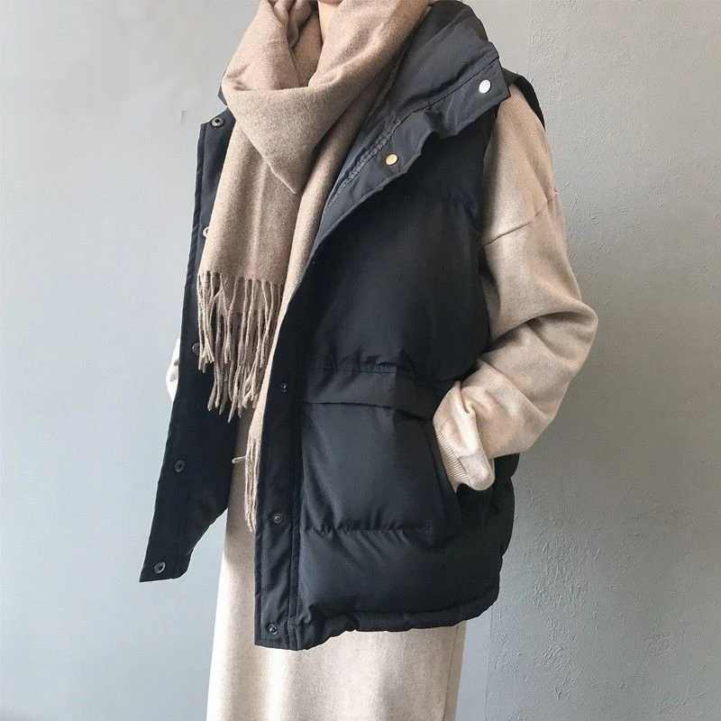 2022 Winter Women Stand Collar Warm Cotton Down Padded Outerwear Waistcoat Sleeveless Vests Solid Loose Parkas Jackets Clothing