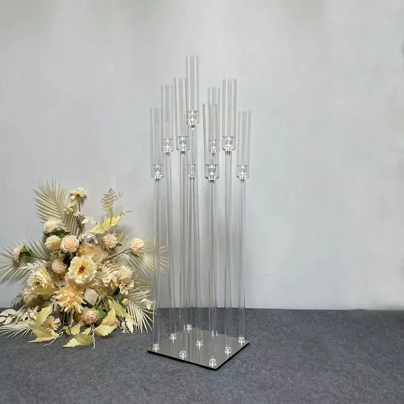 

16pcs Acrylic Candelabra 9 Heads Candle Holders Wedding Candlesticks Flower Stand Holder Candelabrum For Center Table Decoration