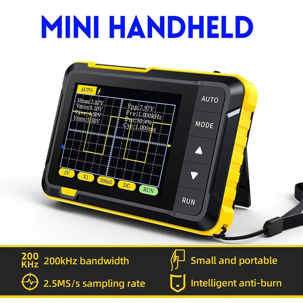 

FNIRSI DSO152 Mini Handheld Digital Oscilloscope 2.5MSa/s 200KHz Analog Bandwidth 800 VPP Portable Digital Oscilloscope