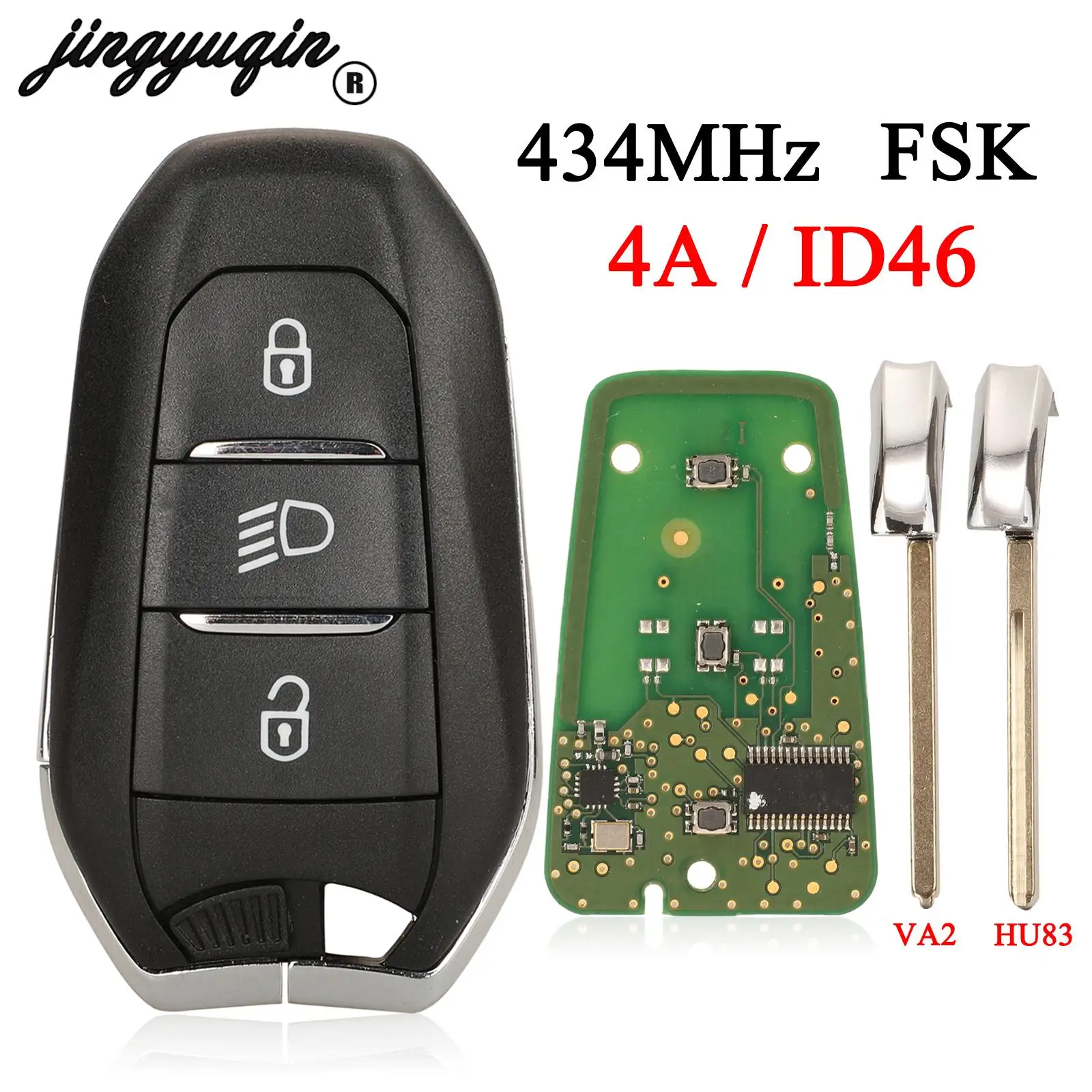 

jingyuqin Remote Control Car Key 434Mhz FSK 4A / ID46 Chip For Peugeot 3008 5008 Fit Citroen C3 C5 VA2 HU83 Blade Fob 3Buttons