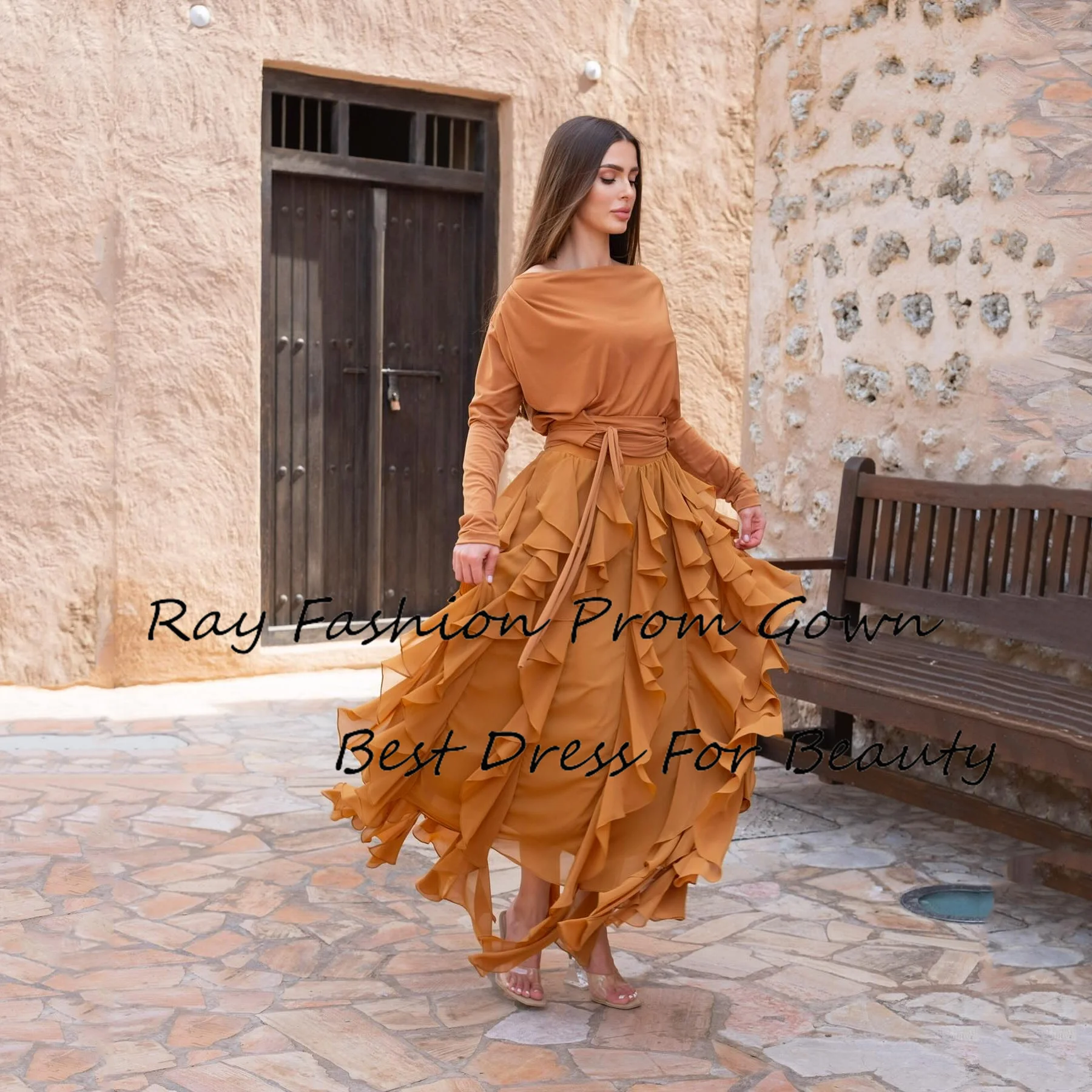 Элегантное ТРАПЕЦИЕВИДНОЕ шифоновое платье для выпускного вечера с вырезом