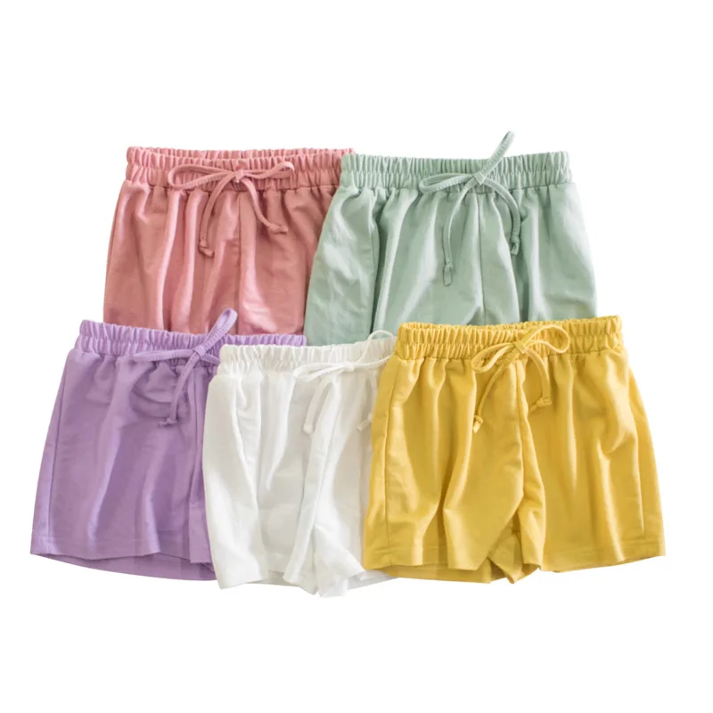2023 Summer Cotton Shorts for Girl Candy Solid Color Elastic Band 2-8 Years Kids Baby   Children Toddler s Clothes