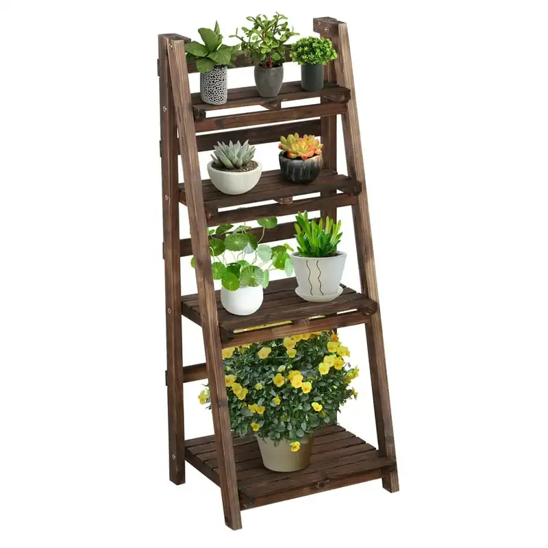

18" x 14" x 42.5" 4 -Tier Brown Metal Plant Stand Modern Shelves Shelving Bookcase Stable