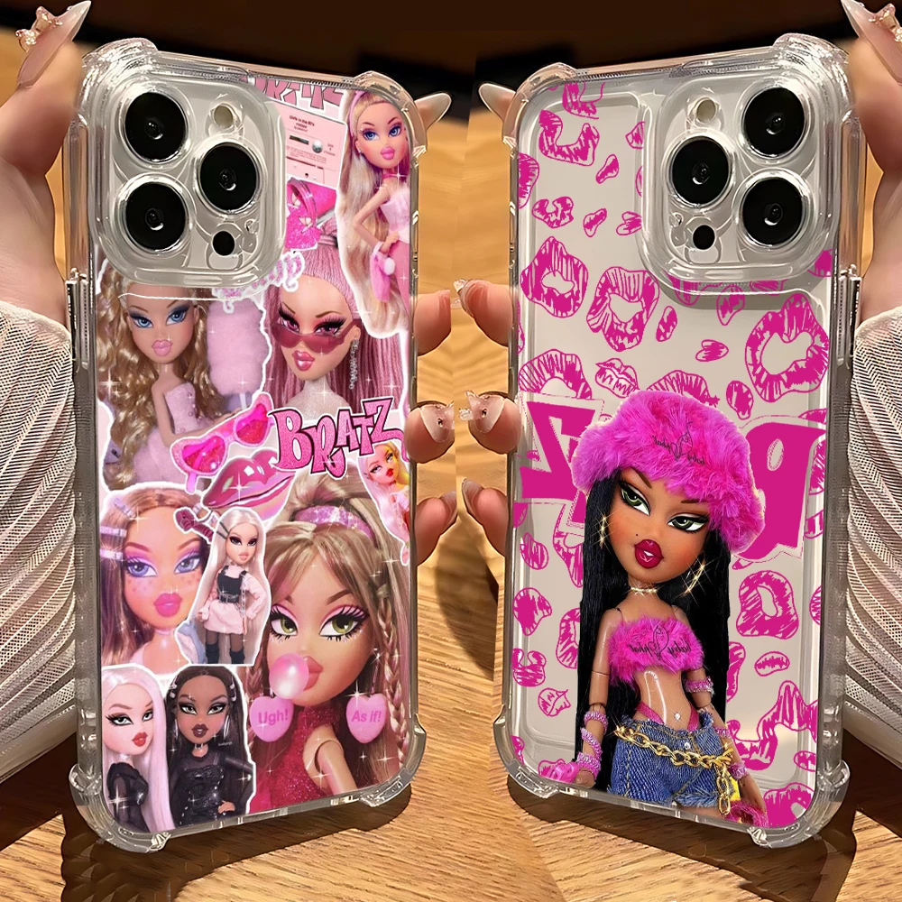 Фото Модный милый чехол для телефона с куклой Bratzs для iPhone 16, 15, 14, 13, 12, 11, Mini Pro Max X XR XSMax 7, 8 Plus, прозрачный чехол с защитой от падения №2