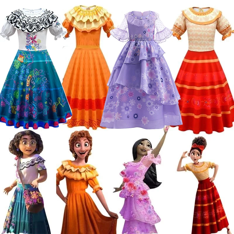 

New Charm Encanto Mirabell Madrid Dresses Animation Costume Girls Princess Dress Halloween Carnival Prom Gowns Cosplay Costume