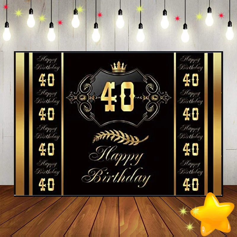 

Happy 40th Birthday Background Photo Game Photography Backdrops Balloon Custom Backdrop Girl Decoration Party Young Golden Adult