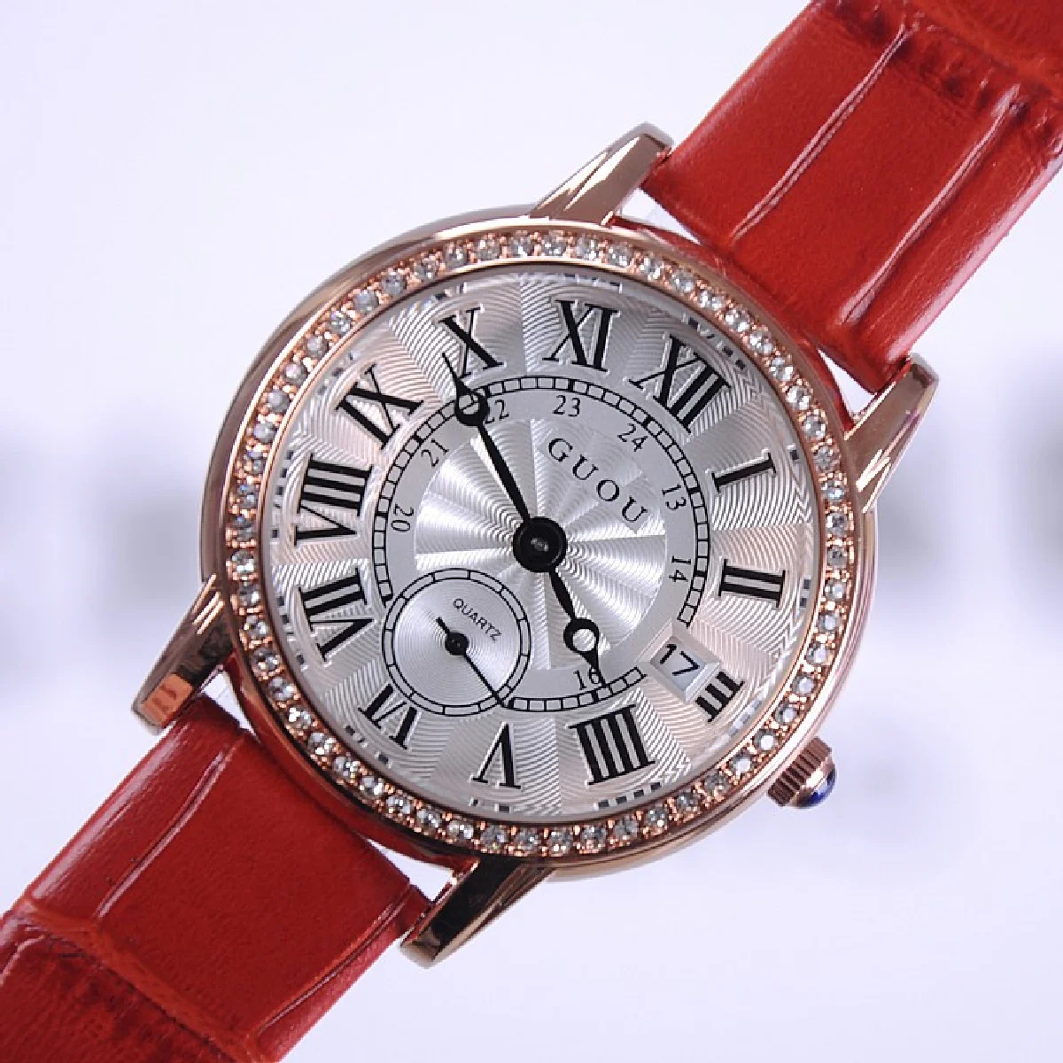 

HOTBrand Quartz-Watches High-Grade Women's Watches Genuine Leather Diamond Fashion Sun Pattern With Calendar Wristwatches