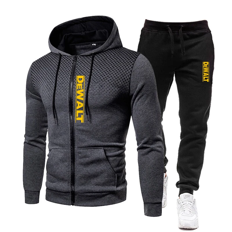 

2022 fashion new dewalt zipper winter pants 2 piece set fashion hooded guard sports casual men