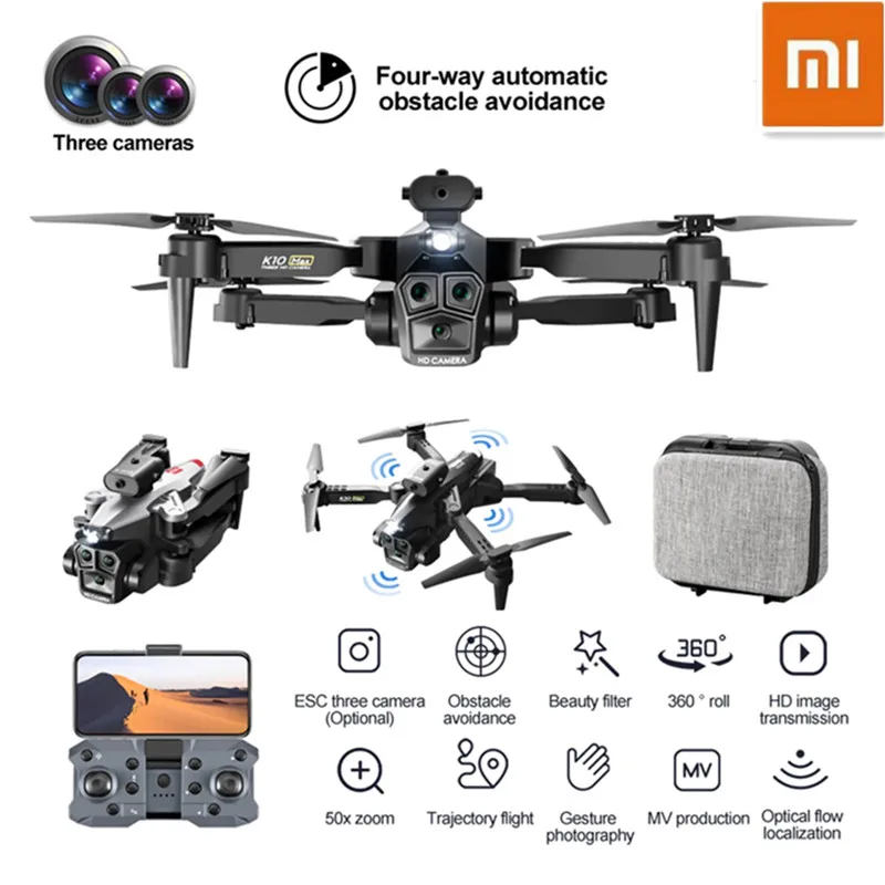 Дрон XIAOMI K10 Max, Профессиональный Аэрограф, самолет, 8K три камеры, HD HDR, возврат нажатием одной кнопки, GPS Дрон