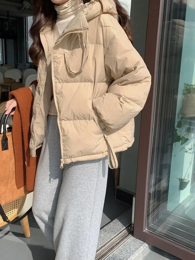 2023 New Winter Women White Duck Down Coat Casual Thickening Jacket Female Short Hooded Warm Down Outwear Tops Pockets M58