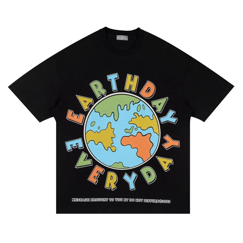 

22SS Foamed Colorful Earth Letter Print T Shirt Men Women EU Size 100% Cotton Top Tees High Street Summer Alternative Clothing