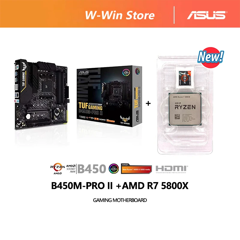 

NEW AMD Ryzen 7 5800X R7 5800X CPU Processor+ ASUS TUF GAMING B450M PRO II Motherboard DDR4 3466MHz All New But Without Cooler