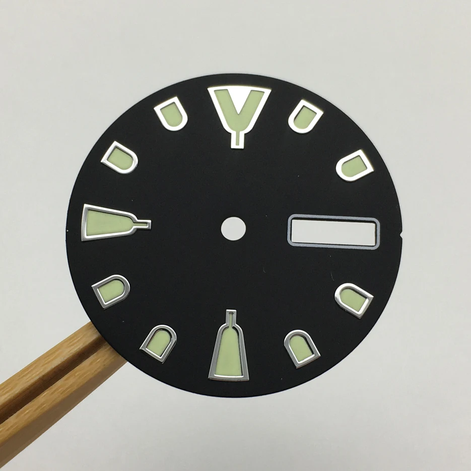 Modified 28.5mm Black Dial Replacement Precision Green Luminous Lettering Dial Fit For NH36A Movement BA8