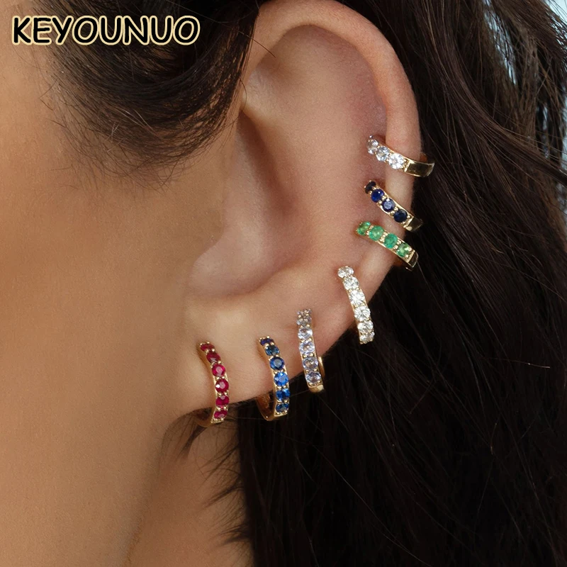 

KEYOUNUO 925 Sterling Silver Colorful Zircon Small Cute Hoop Earrings for Women Piercing Huggie Earing Fashion Jewelry Wholesale