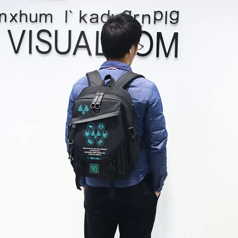 

Игровой рюкзак Xiao Genshin Impact, для косплея, сумка для школы, для мальчиков и девочек, Подарочная сумка Xiao с USB-портом для зарядки, дорожный рюкзак,...