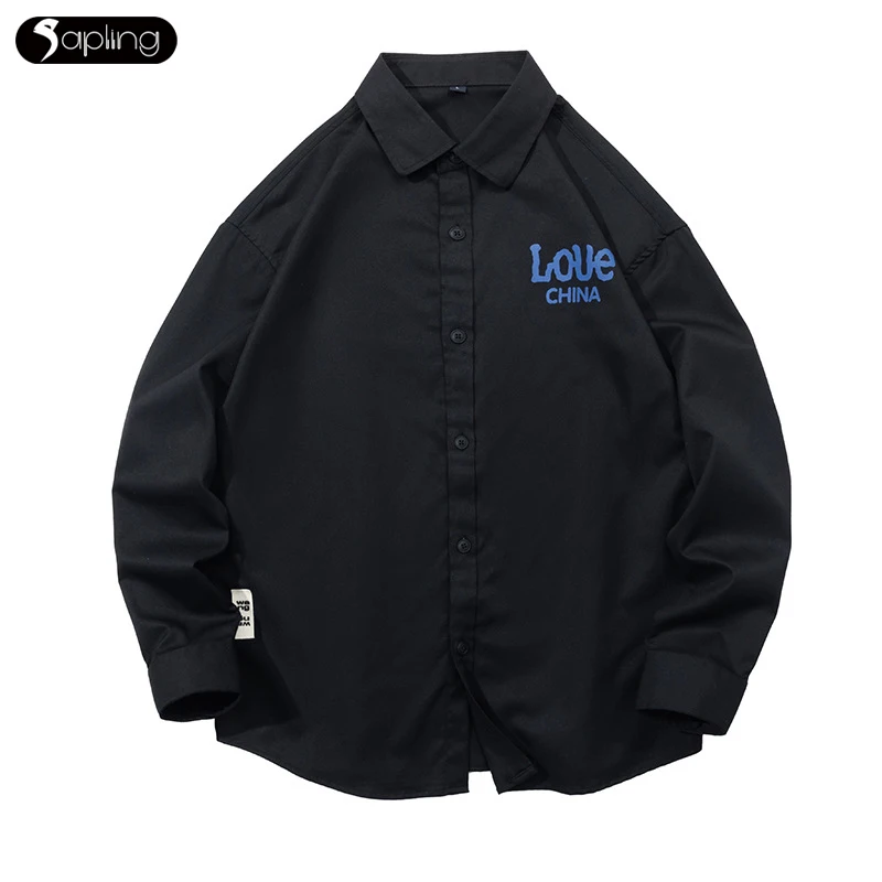 

Spring Men Long Sleeve Shirt Letter Print Pattern Mens Top Harajuku Street Casual Tooling Shirts Male Plus Size Shirt Wholesale