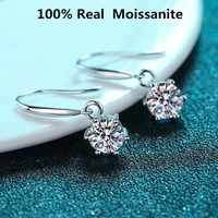 sterling silver diamond earring classic round cut moissanite ear hook earrings d color vvs1 with gra certification women jewelry