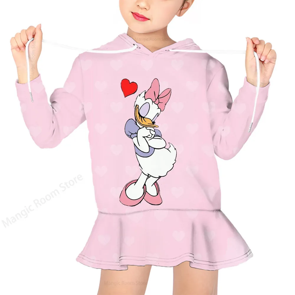 

2022 New Disney Donald Duck Cartoon Print Girls Hoodie Sweater Skirt Top Girls Hoodie Spring and Autumn New Casual Sweater
