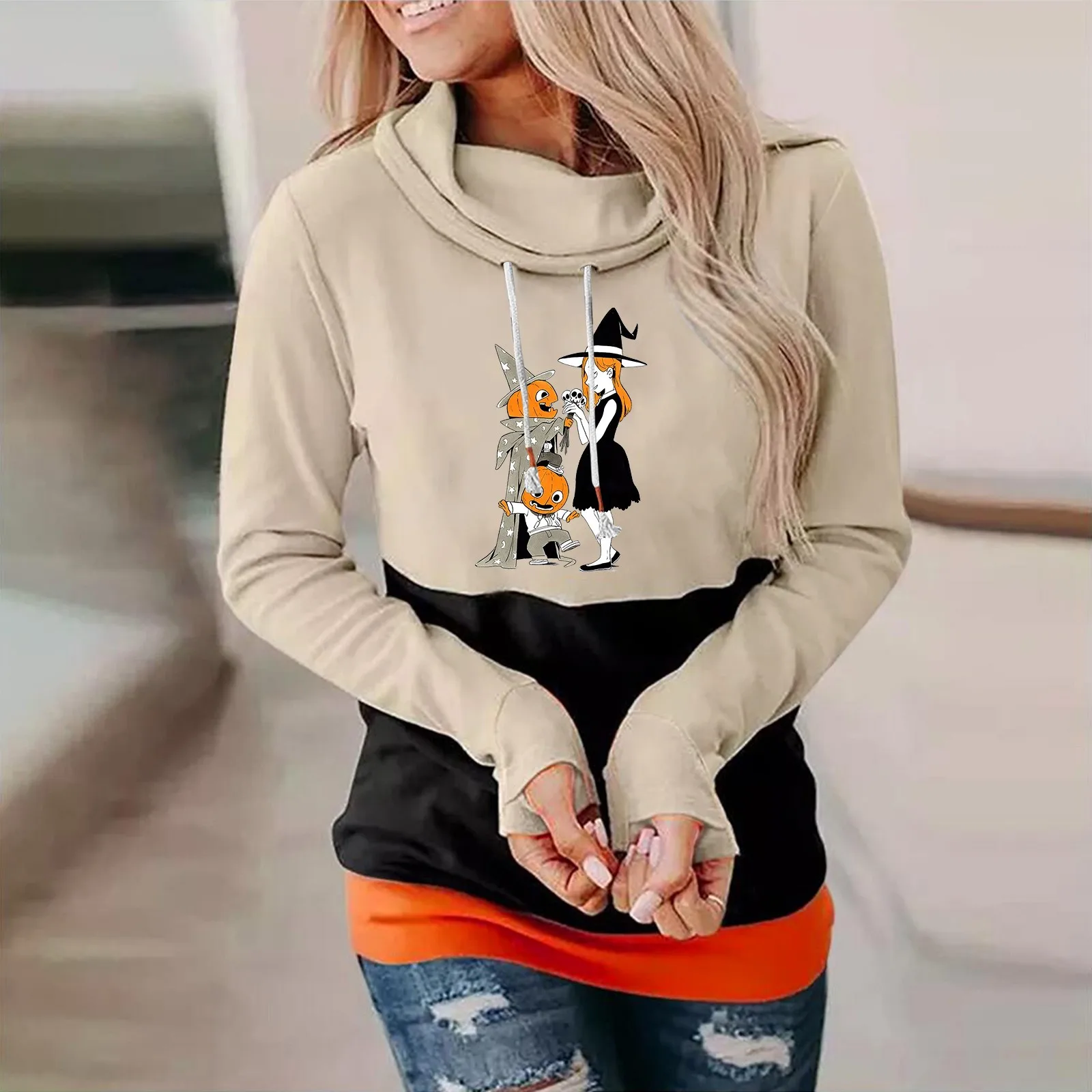 

Long Zippe Sweatshirts for Women Women Halloween Printing Sweatshirt Casual Long Sleeve Hooded Womens Plaid Hoodie Sweatshirt