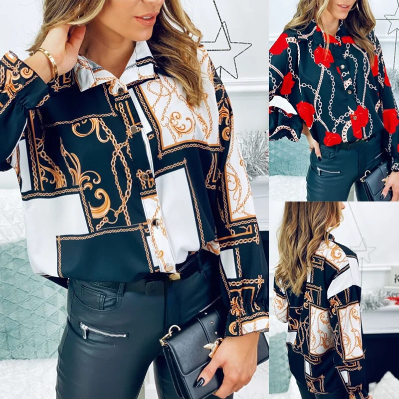 

Большое количество в наличии, женская новая весенняя рубашка с оборками и принтом, свободная рубашка с длинными рукавами