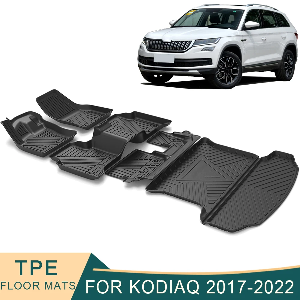 

Автомобильные коврики для Skoda Kodiaq 2017-2023, всесезонные коврики для ног из ТПЭ, подкладка для груза, Водонепроницаемая подкладка, аксессуары для багажника