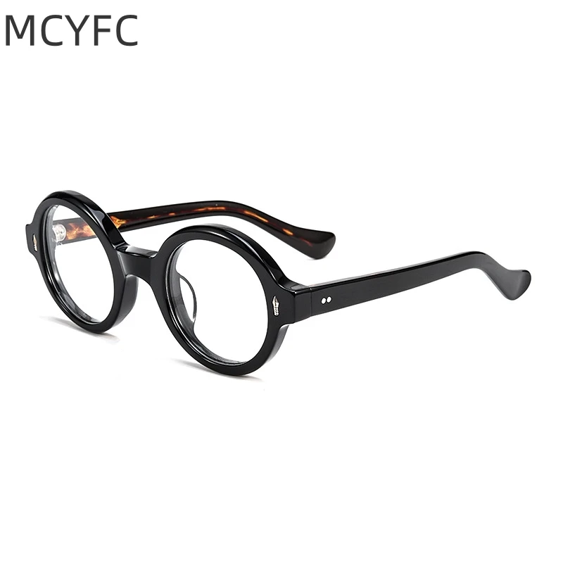 

MCYFC Retro Round Acetate Eye Glasses Frames for Men Women Optical Prescription Eyeglasses Full Rime Literature Vintage Frame