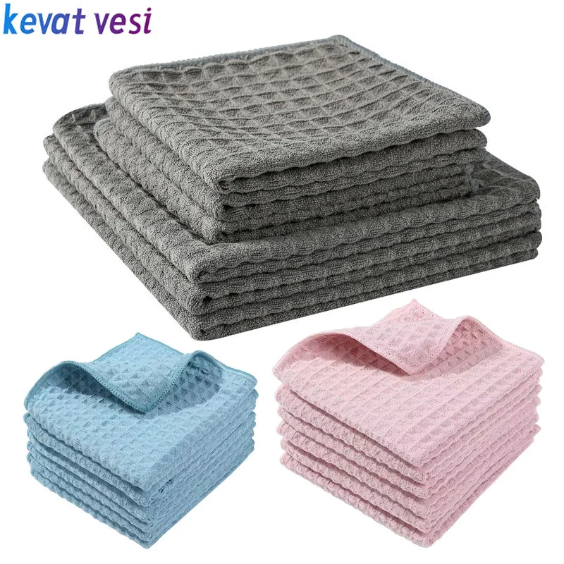 

5/10Pcs Kitchen Dishcloth Soft Microfiber Towels Absorbent Kitchen Cleaning Cloth Honeycomb Breathable Hand Towel Kitchens Tool