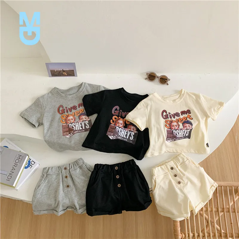 

New Children Clothing Set 2022 Summer Baby Boys Suit Printed Short Sleeve T-shirt +Shorts Girls Sport Suit 1-7T Kids Outfi