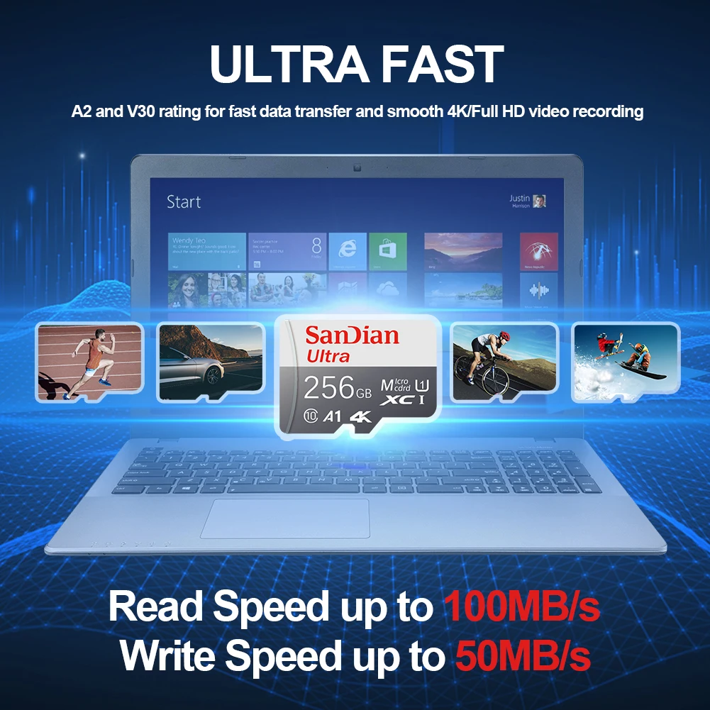 Фото Карта памяти SD для телефонов/планшетов Samsung - 32 ГБ/64 ГБ/128 ГБ/256 ГБ/512 ГБ UHS-I U3 V30 A2 Micro TF SD для расширения памяти Android-устройств №2