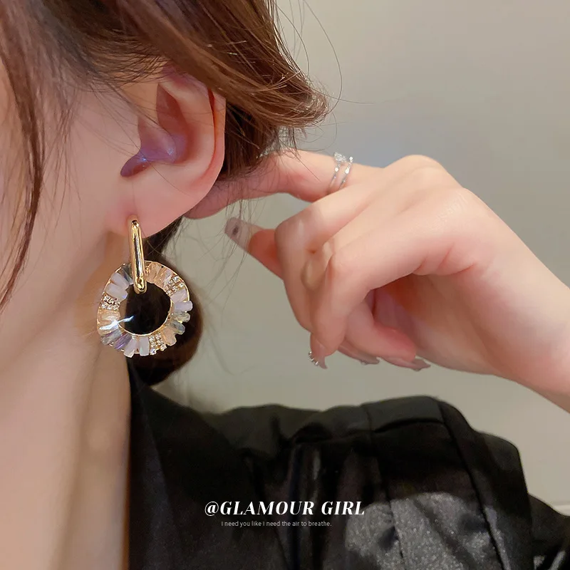 

Circle Drop Earrings Luxury Crystal Fashion Custom Elegant Hollow Korean Zircon Dangle Classic Jewelry Design Accessories